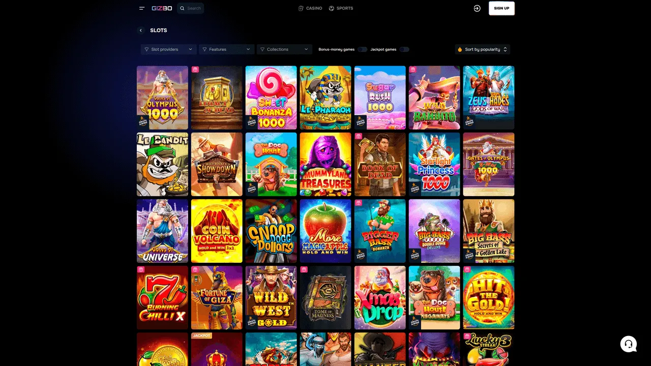 Gizbo Casino Game Lobby Preview Image