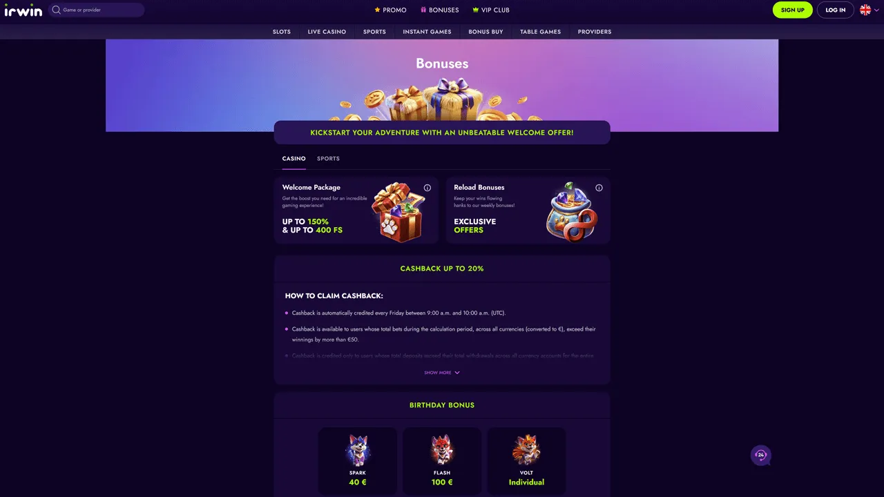 Irwin Casino Bonuses Preview Image