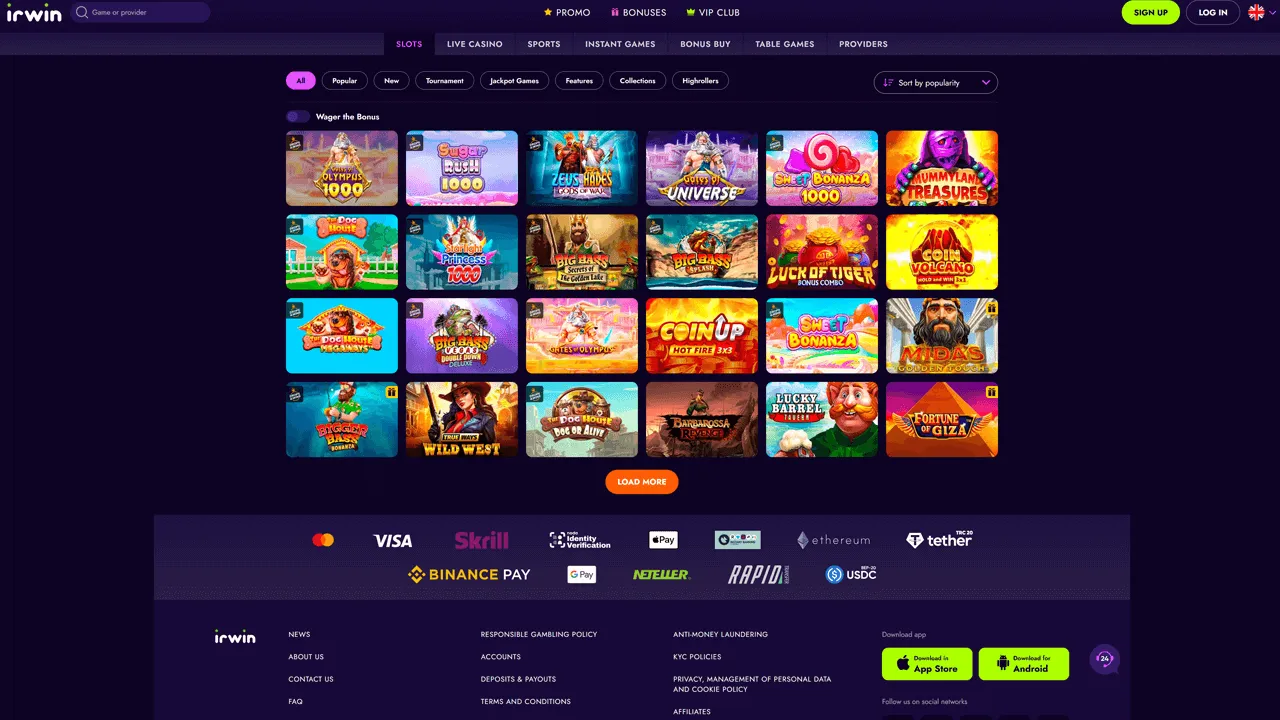 Irwin Casino Game Lobby Preview Image