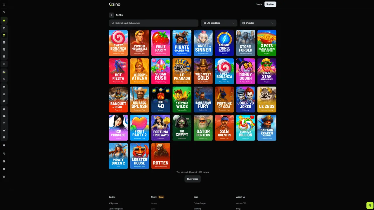 Qzino Casino Game Lobby Preview Image
