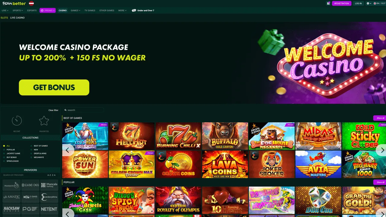 Spinbetter Casino Game Lobby Preview Image
