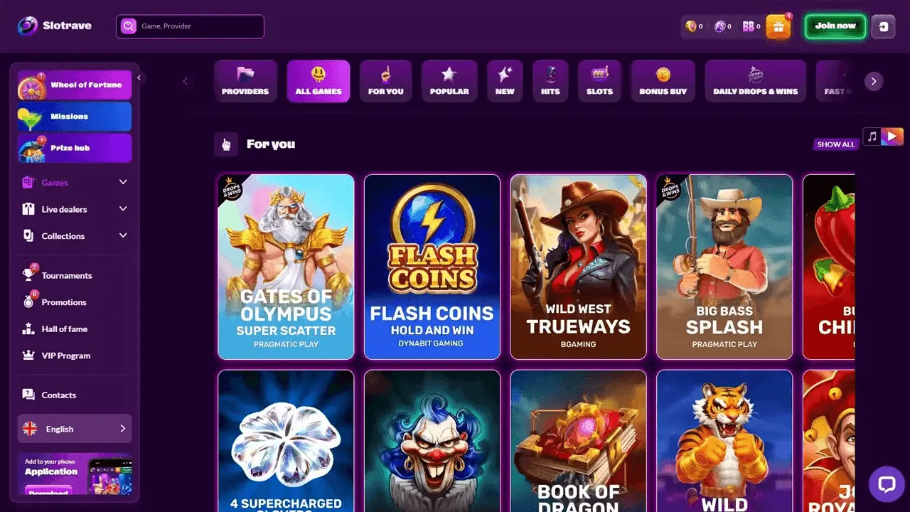SlotRave Casino Game Lobby Preview Image