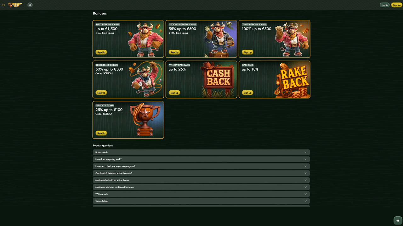 CowboySpin Casino Bonuses Preview Image