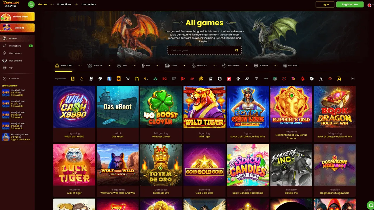 DragonSlots Casino Game Lobby Preview Image