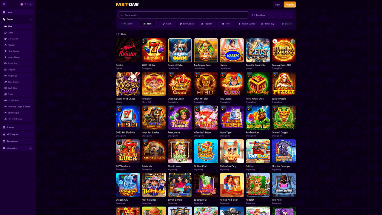 FastOne Casino Game Lobby Preview Image