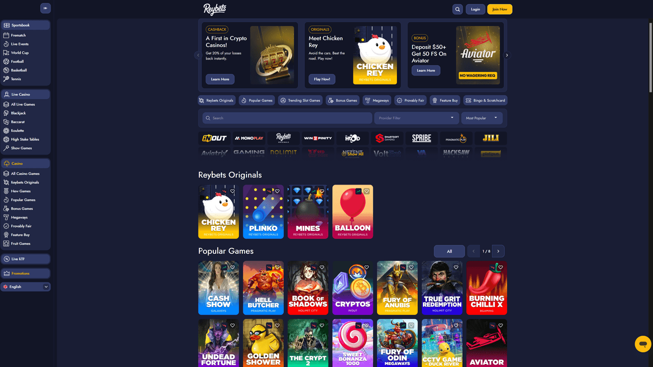 Reybets Casino Game Lobby Preview Image