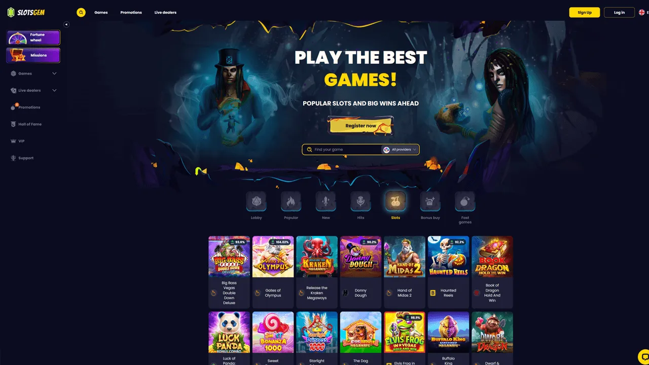 SlotsGem Casino Game Lobby Preview Image