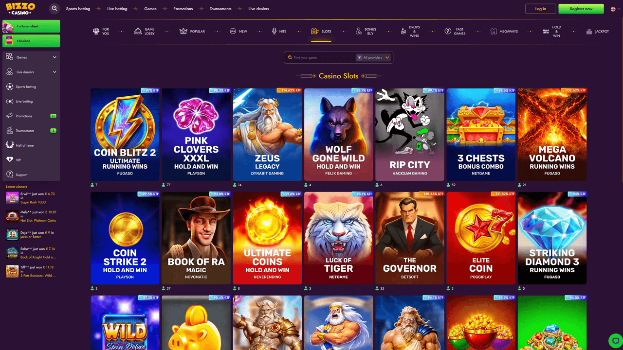 Bizzo Casino Game Lobby Preview Image