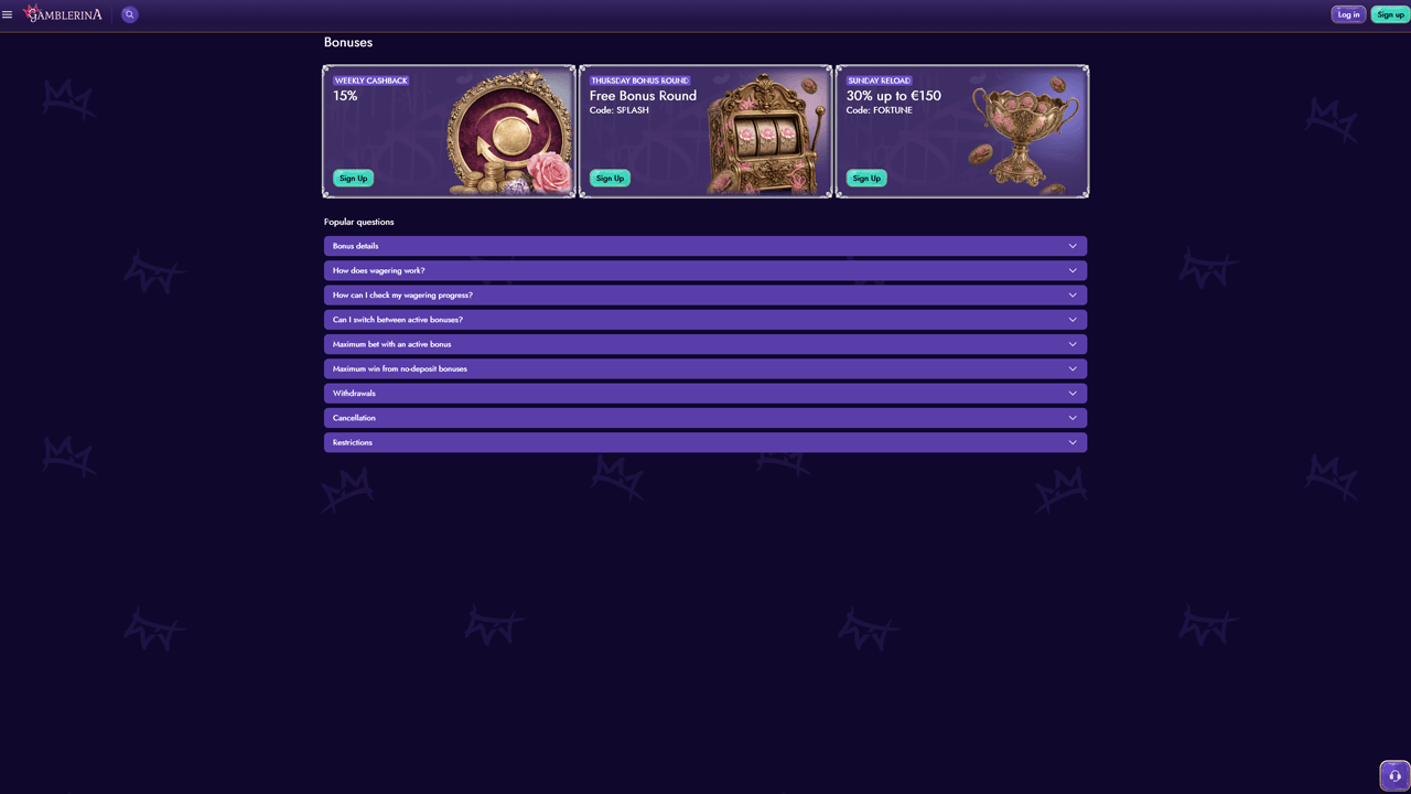 Gamblerina Casino Bonuses Preview Image