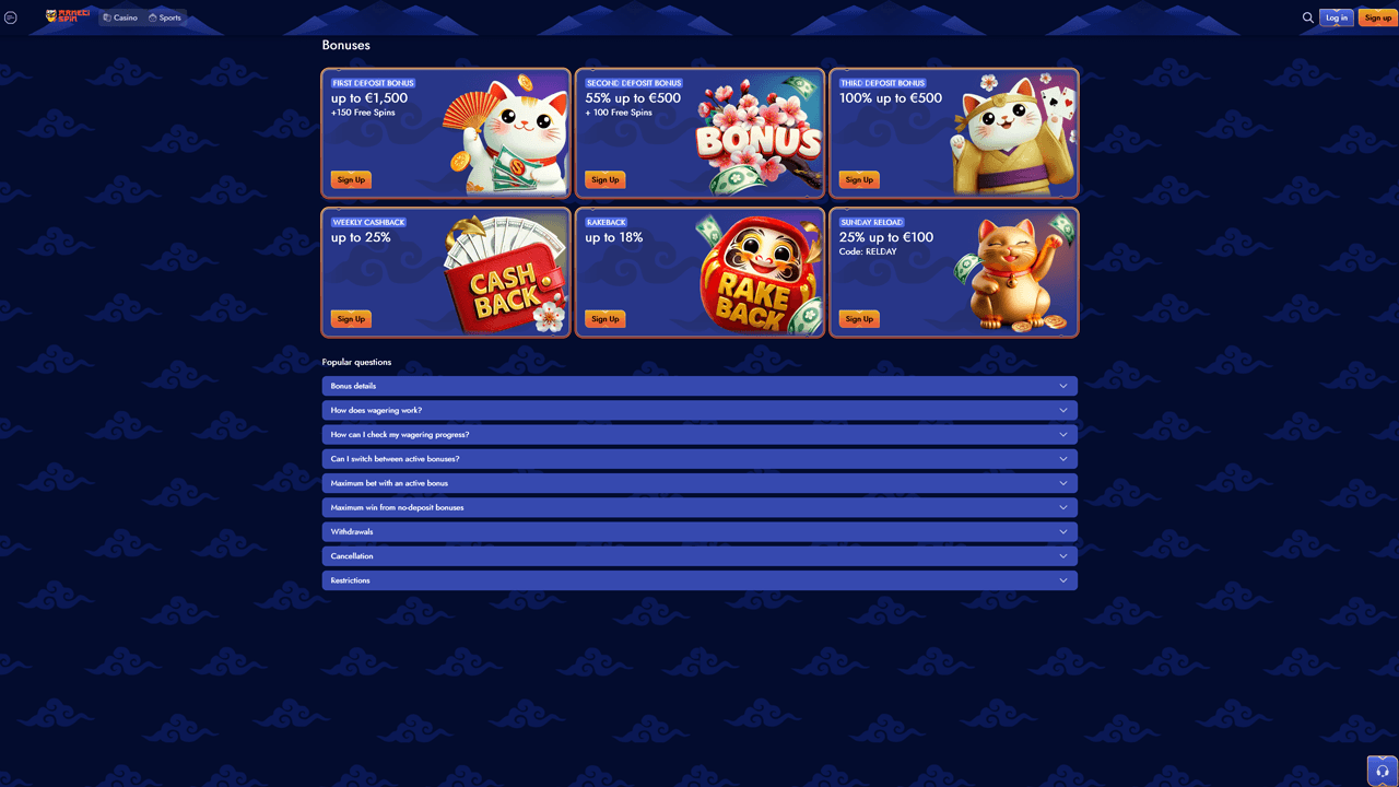 Manekispin Casino Bonuses Preview Image