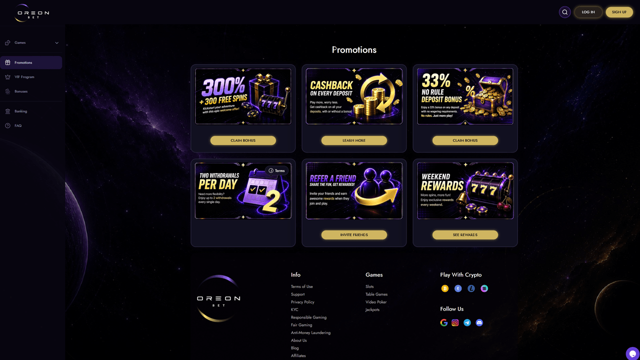 Oreon Bet Casino Bonuses Preview Image