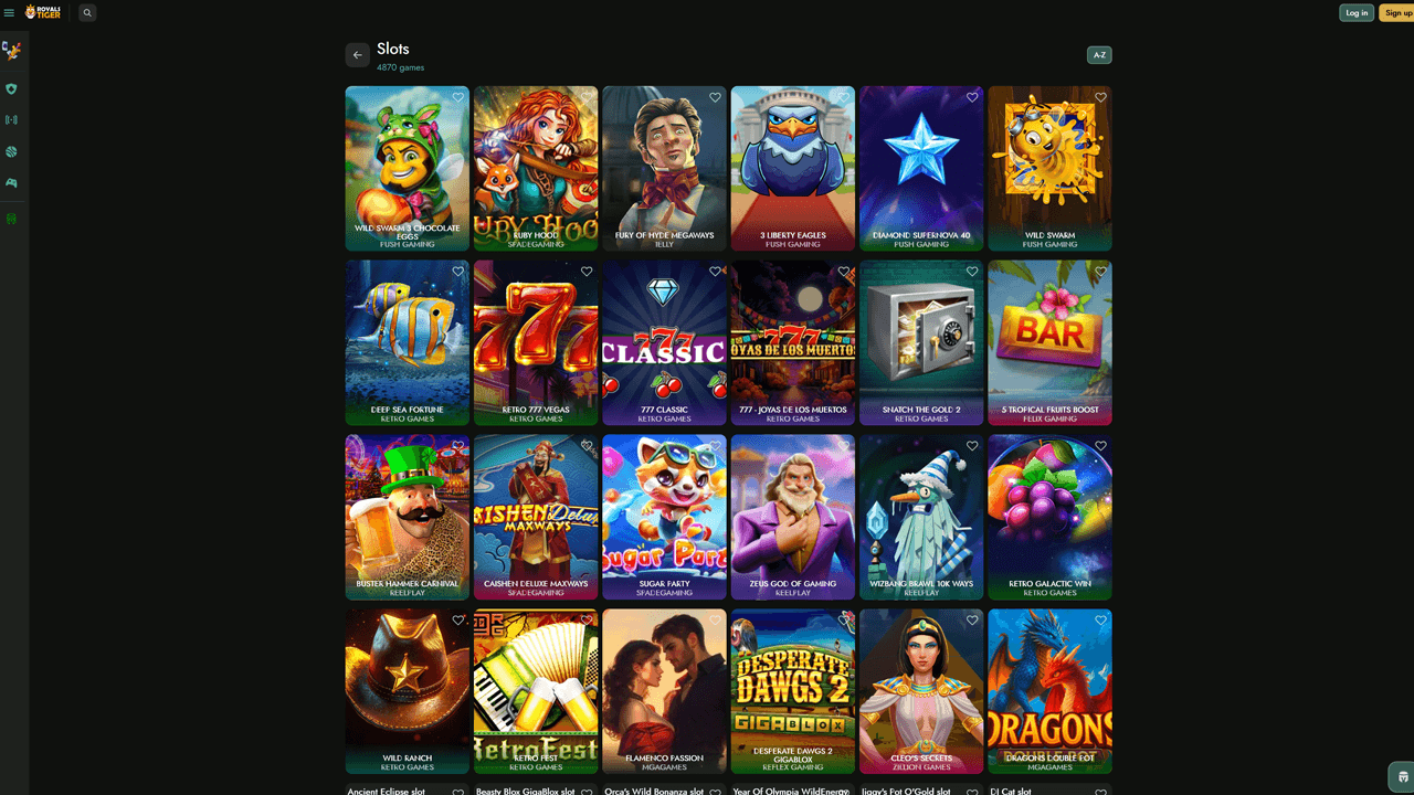 RoyalsTiger Casino Game Lobby Preview Image