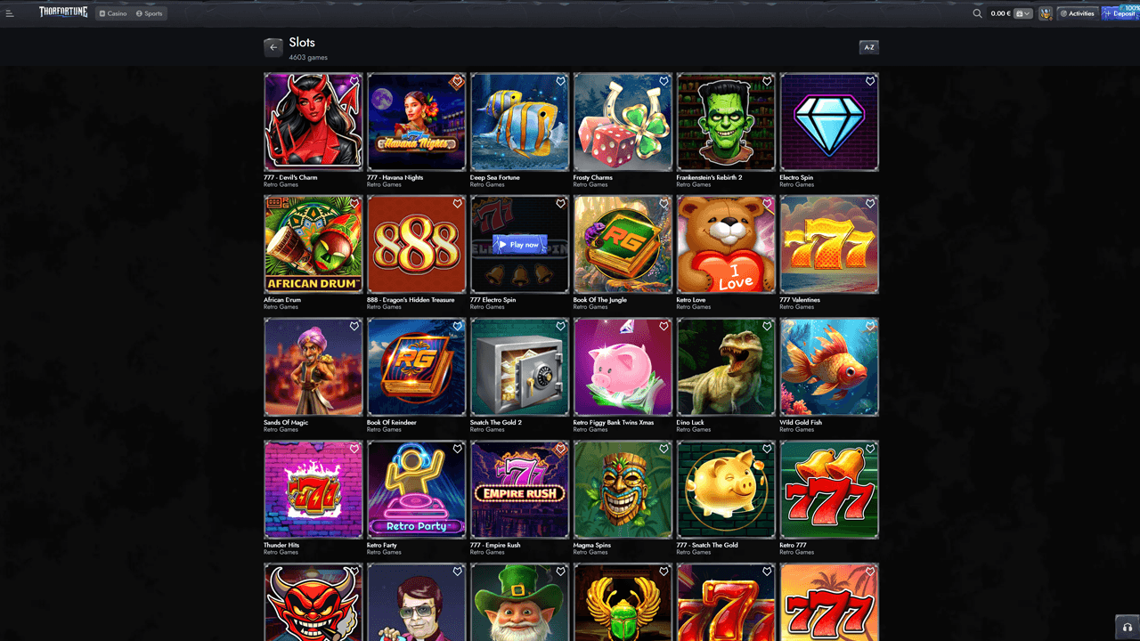 ThorFortune Casino Game Lobby Preview Image