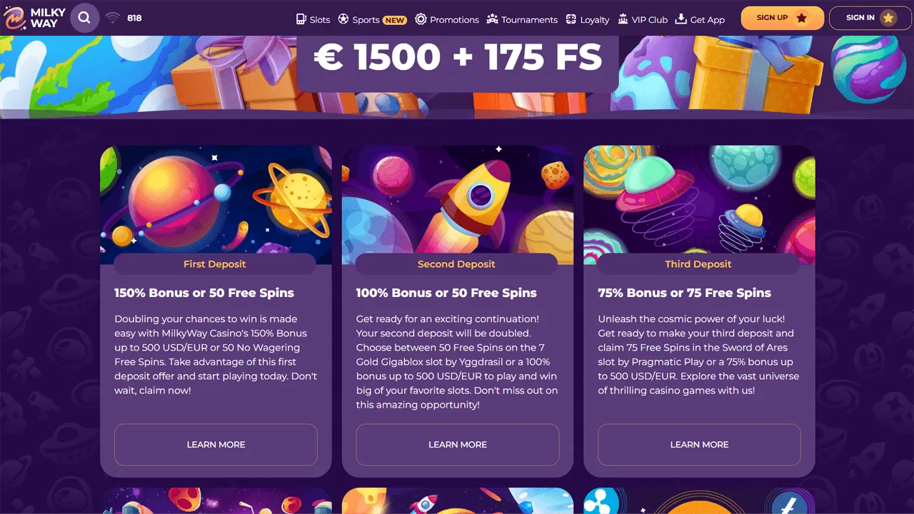 MilkyWay Casino Bonuses Preview Image