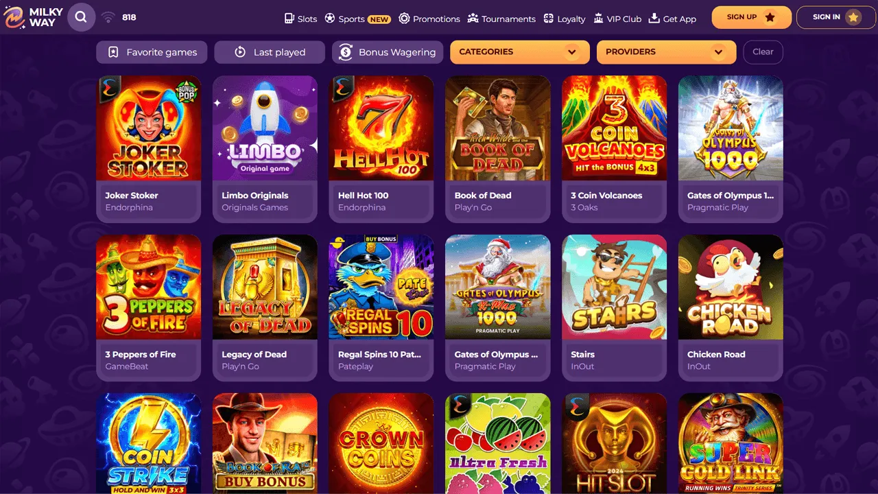 MilkyWay Casino Game Lobby Preview Image